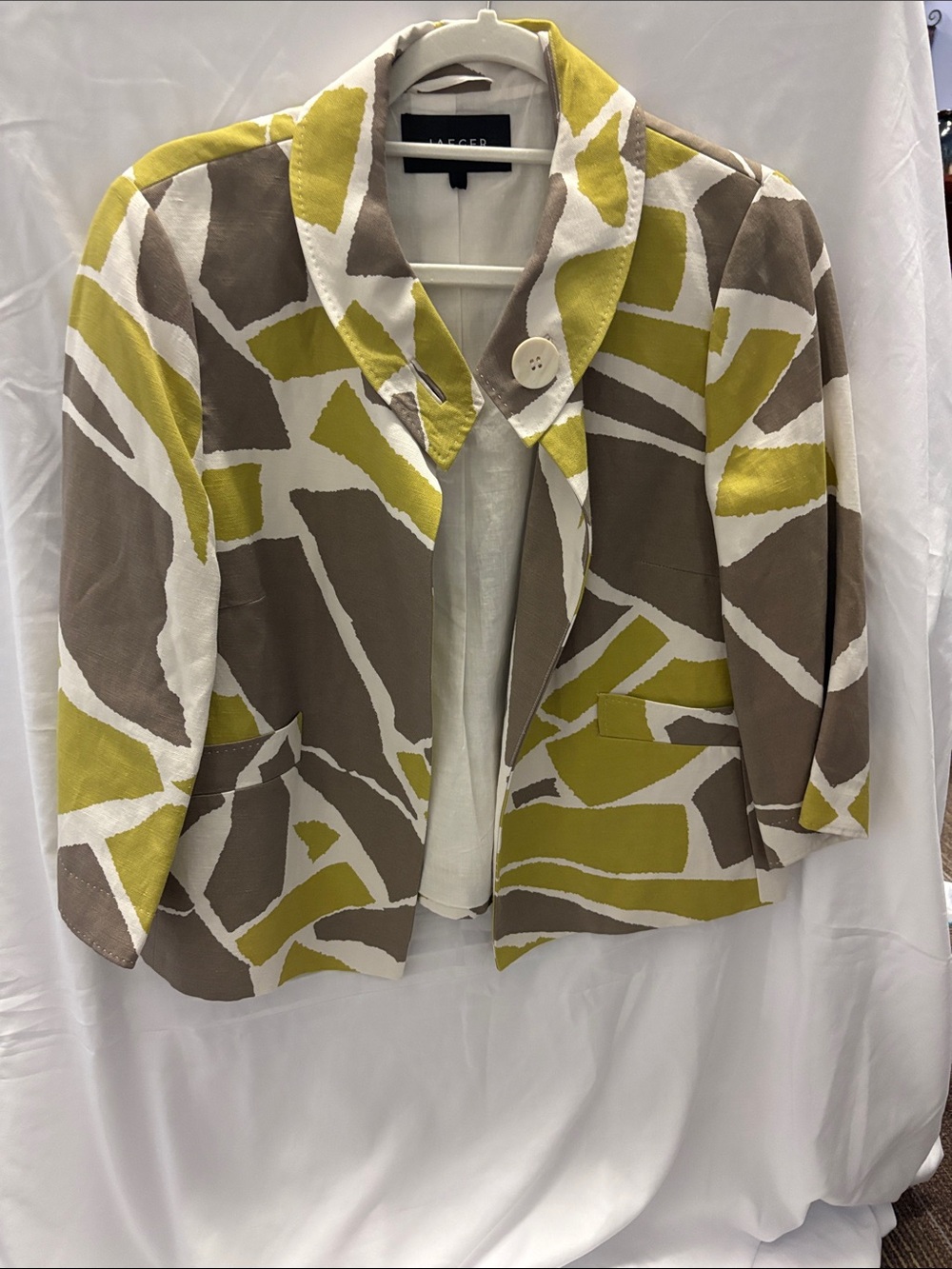 Jaeger Women's Yellow & Taupe Printed Blazer